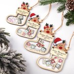 Ornement en Bois Personnalisé avec Nom et Informations du Bébé Style Bas de Noël et Renne Cadeau Premier Noël Naissance pour Bébé Nouveau-né