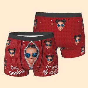 Boxer personalizzato Jingle My Bells con foto del viso e nome, citazione divertente Intimo da uomo Regalo di Natale di San Valentino per lui