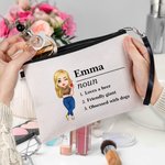 Personalized Cartoon Character Name Definition Makeup Bag with Text and Wrist Strap Birthday Travel Essentials Gift for Women