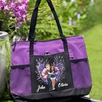 Personalised Cartoon Hugging Couple Heart Shaped Flower Large Canvas Tote Bag with Mesh Valentine's Day Anniversary Gift for Couple