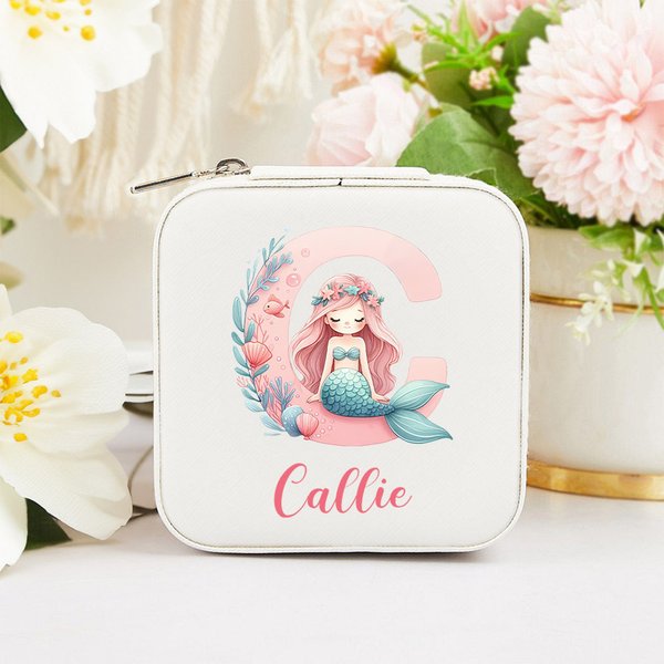 Personalized Cute Pink Fantasy Mermaid Initial Name Jewellery Box Back-to-school Season Birthday Baptism Gift for Girls