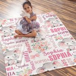 Personalizzato carino rosa blu floreale elefante morbido lancio coperta con più nomi Nusery camera Decor compleanno Baby Shower regalo per ragazzi ragazze