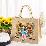 Personalised Flower Heart Cartoon Couple Reusable Jute Tote Bag with Handle Valentine's Day Wedding Gift for Couples