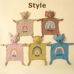 Personalisierte niedliche Hase Bär Löwe weiche Baumwolle Lovey Tier Baby Sicherheit Decke mit Regenbogen und Name Geburtstag Baby Dusche Geschenk für Neugeborene
