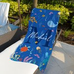 Gepersonaliseerde Oceanen Wereld Sneldrogende Microvezel Strandlaken voor Kinderen met Initiaal Naam Zomerse Reis Cadeau voor Jongens Meisjes