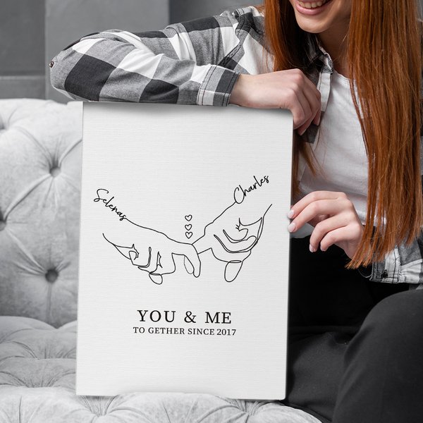 Personalisierte Holding Hands Malerei mit Namen und Datum Valentinstag Jahrestag Geschenk für Paar