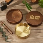 Posacenere portatile personalizzato in acciaio inox con coperchio in noce e monogramma inciso Regalo di compleanno per fumatori per la festa del papà e l'ufficio