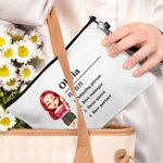 Personalized Cartoon Character Name Definition Makeup Bag with Text and Wrist Strap Birthday Travel Essentials Gift for Women