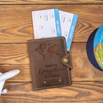 Mapamundi personalizado Brújula de piel auténtica Porta Pasaporte con nombre grabado y ranuras para tarjetas Aventura de viaje Regalo esencial para el amante de los viajes