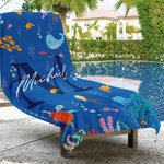 Gepersonaliseerde Oceanen Wereld Sneldrogende Microvezel Strandlaken voor Kinderen met Initiaal Naam Zomerse Reis Cadeau voor Jongens Meisjes