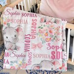 Personalizzato carino rosa blu floreale elefante morbido lancio coperta con più nomi Nusery camera Decor compleanno Baby Shower regalo per ragazzi ragazze