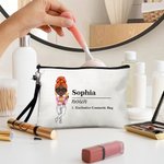 Personalized Cartoon Character Name Definition Makeup Bag with Text and Wrist Strap Birthday Travel Essentials Gift for Women