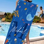 Gepersonaliseerde Oceanen Wereld Sneldrogende Microvezel Strandlaken voor Kinderen met Initiaal Naam Zomerse Reis Cadeau voor Jongens Meisjes