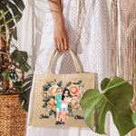 Personalised Flower Heart Cartoon Couple Reusable Jute Tote Bag with Handle Valentine's Day Wedding Gift for Couples