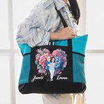 Personalised Cartoon Hugging Couple Heart Shaped Flower Large Canvas Tote Bag with Mesh Valentine's Day Anniversary Gift for Couple