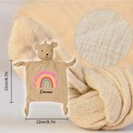 Personalisierte niedliche Hase Bär Löwe weiche Baumwolle Lovey Tier Baby Sicherheit Decke mit Regenbogen und Name Geburtstag Baby Dusche Geschenk für Neugeborene