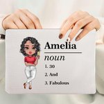 Personalized Cartoon Character Name Definition Makeup Bag with Text and Wrist Strap Birthday Travel Essentials Gift for Women