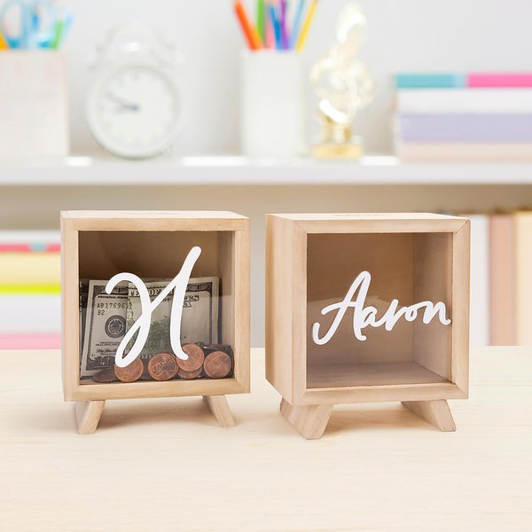 Hucha de madera transparente con hucha y entrada deslizante Decoración de la habitación infantil Regalo de cumpleaños para niños y niñas