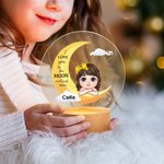 Personalized I Love You To The Moon Dreamy Cartoon Girl Boy LED Night Light with Wooden Base and Name Nursery Room Decor Birthday Gift for Kids