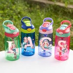 Personalisierte Fantasie Meerjungfrau Initiale 475 ml Wasserflasche mit Strohhalm Auslaufsicherer Deckel Geburtstag Geschenk für Mädchen