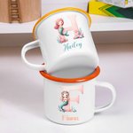 Personalized Fantasy Mermaid Initial Number 12oz Enamel Cup with Name Birthday Gift for Daughter Girl