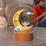 Personalized I Love You To The Moon Dreamy Cartoon Girl Boy LED Night Light with Wooden Base and Name Nursery Room Decor Birthday Gift for Kids