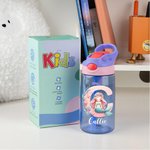 Personalisierte Fantasie Meerjungfrau Initiale 475 ml Wasserflasche mit Strohhalm Auslaufsicherer Deckel Geburtstag Geschenk für Mädchen