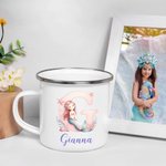 Personalized Fantasy Mermaid Initial Number 12oz Enamel Cup with Name Birthday Gift for Daughter Girl