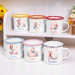 Personalized Fantasy Mermaid Initial Number 12oz Enamel Cup with Name Birthday Gift for Daughter Girl