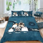 Personalisierte Vintage Cartoon 1-6 Hunde Katzen Paw Print weiche Bettbezug und 2 Kissenbezüge Bettwäsche-Set mit Namen Geburtstag Geschenk für Tierbesitzer