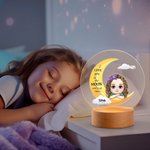 Personalized I Love You To The Moon Dreamy Cartoon Girl Boy LED Night Light with Wooden Base and Name Nursery Room Decor Birthday Gift for Kids