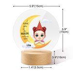 Personalized I Love You To The Moon Dreamy Cartoon Girl Boy LED Night Light with Wooden Base and Name Nursery Room Decor Birthday Gift for Kids