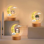 Personalized I Love You To The Moon Dreamy Cartoon Girl Boy LED Night Light with Wooden Base and Name Nursery Room Decor Birthday Gift for Kids
