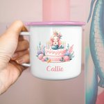 Personalized Fantasy Mermaid Initial Number 12oz Enamel Cup with Name Birthday Gift for Daughter Girl