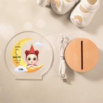 Personalized I Love You To The Moon Dreamy Cartoon Girl Boy LED Night Light with Wooden Base and Name Nursery Room Decor Birthday Gift for Kids