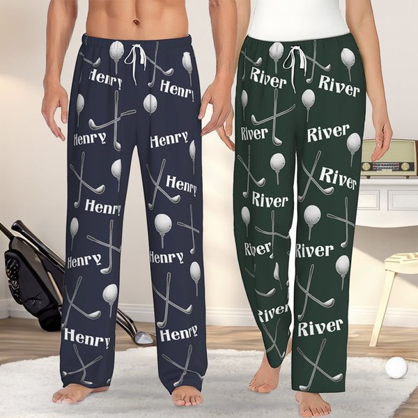 Personalized Golf Ball Club Name Soft Drawstring Lounge Pajama Pants with Pocket Comfy Sleepwear Birthday Gift for Men Women Golf Lovers