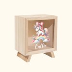 Personlig Rainbow Floral Fantasy Unicorn sparebøsse i tre med navn Barnehagedekorasjon Bursdag Baby Shower Gave til jenter