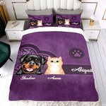 Personalisierte Vintage Cartoon 1-6 Hunde Katzen Paw Print weiche Bettbezug und 2 Kissenbezüge Bettwäsche-Set mit Namen Geburtstag Geschenk für Tierbesitzer