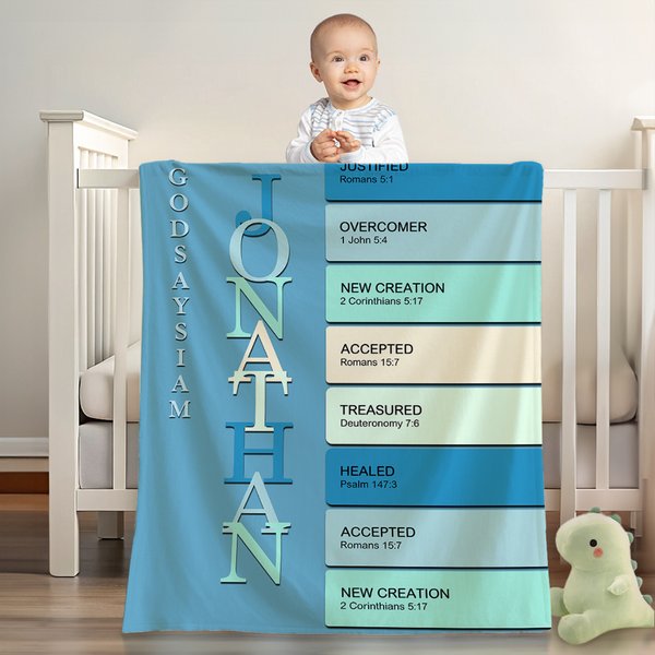 Personalized God Says I Am Name Meaning on Bible Verse Soft Baby Security Blanket with Dotted Backing Religion Gift for Newborns