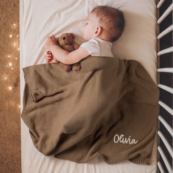 Personalizado bordado nombre cálido algodón de punto bebé Nursery Blanket Baby Shower Birthday Gift for Newborn