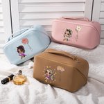 Personalised Cartoon Character Birth Flower Leather Makeup Bag with Name Portable Travel Accessories Wedding Birthday Gift for Women Girls