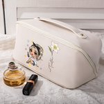 Personalised Cartoon Character Birth Flower Leather Makeup Bag with Name Portable Travel Accessories Wedding Birthday Gift for Women Girls