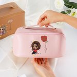 Personalised Cartoon Character Birth Flower Leather Makeup Bag with Name Portable Travel Accessories Wedding Birthday Gift for Women Girls
