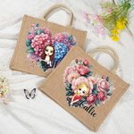 Personalised Heart-shape Flower Cartoon Character Jute Tote Bag with Name Valentine's Day Gift for Friend Family