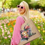 Personalised Heart-shape Flower Cartoon Character Jute Tote Bag with Name Valentine's Day Gift for Friend Family