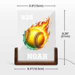 Personlig Flame Baseball Basket Sports Ball LED-nattlampa med namn nummer och träbas Sovrumsdekor Födelsedagspresent för barn sportälskare