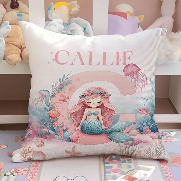 Spersonalizowana poszewka na poduszkę Fantasy Mermaid z inicjałem i imieniem Wystrój domu Urodziny Baby Shower Prezent dla dzieci