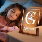 Gepersonaliseerd Zwanenmeer Ballet Meisje Naam Initialen LED Nachtlampje met Houten Voet Kid Slaapkamer Decor Verjaardagscadeau voor meisjes Ballet Lovers