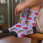 Personalized Multicolor Portrait Photo Red Lip Print Design Tube Socks Valentine's Day Anniversary Gift for Couple