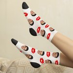 Personalized Multicolor Portrait Photo Red Lip Print Design Tube Socks Valentine's Day Anniversary Gift for Couple